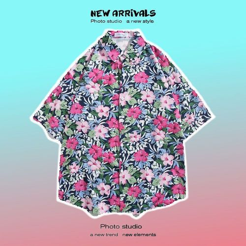 Chemise A Fleurs Vintage Rétro De Style A Manches Courtes Pour Hommes, Design Hawaien, Beau Et Ample, Chemise De Couple Assortie