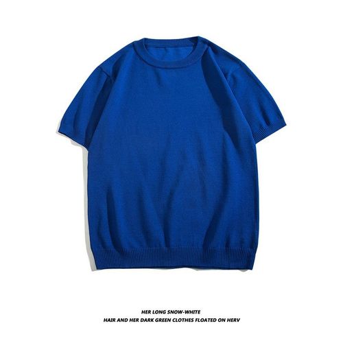 Nouveau Produit Couleur Bonbon Tricoté Glace Soie A Manches Courtes Hommes Automne Col Rond T-Shirt A Manches Longues Tricots Mince Jeunesse Bas Chemise 23