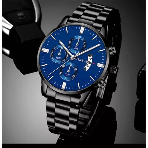Geneva Montre-Bracelet À Quartz En Acier Inoxydable Pour Homme, Argent, Calendrier, Luxe, 2023