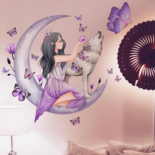 Interrupteur autocollant mural exquis pour fille, 2 pièces/ensemble, stickers muraux à motif de lune, siège décoratif amovible