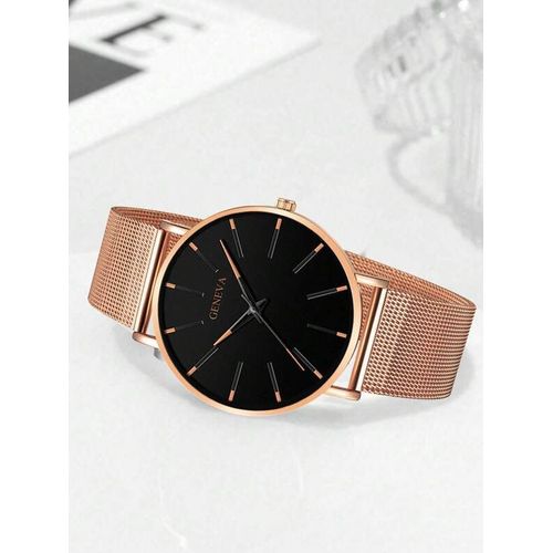 Montre Suisse Geneva Quartz Rose En Maille Femme