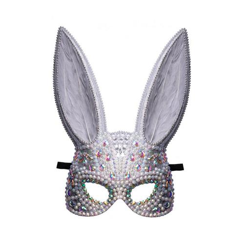 Masque Lapin Gris Pierres Plumes Adulte