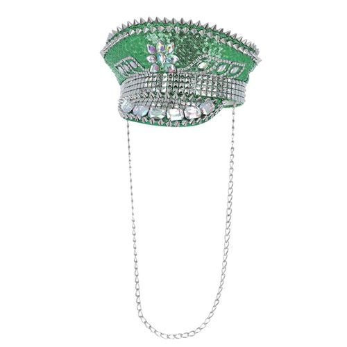 Chapeau Clouté Capitaine Paillettes Vert Adulte