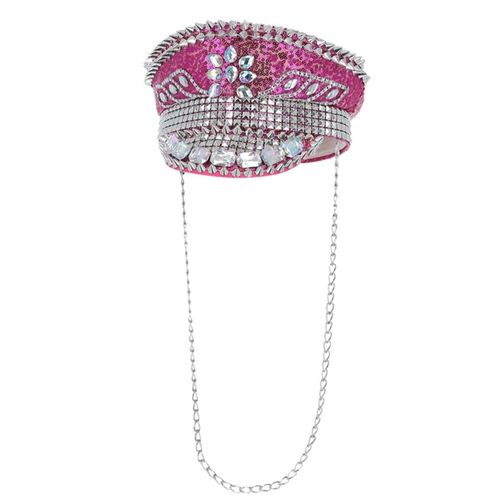 Chapeau Clouté Capitaine Paillettes Rose Adulte
