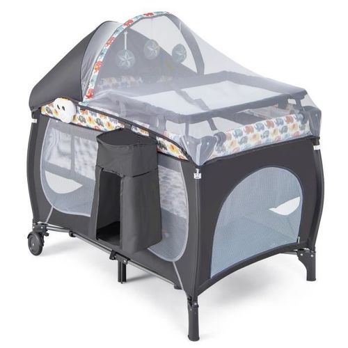 Costway Lit Parapluie Bébé Pliant 5 En 1 Avec Matelas,Jouets Suspendus,Boîte À Musique, Auvent Amovible 2 Roues 0-3 Ans 15kg Coloré