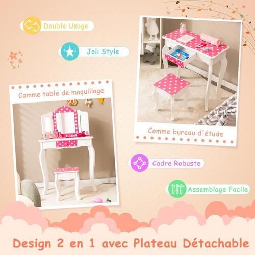 COSTWAY Coiffeuse pour Enfants avec Miroir à Trois Volets