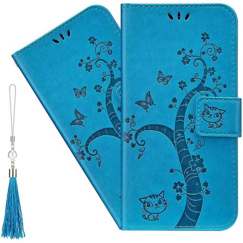 Coque Galaxy A41,Portefeuille Etui Housse Pour Samsung Galaxy A41 Coque Gaufrage Chat Papillon Pu Cuir Flip Wallet Etui Coquille Couverture Pour Samsung Galaxy A41,Yt Cat Blue