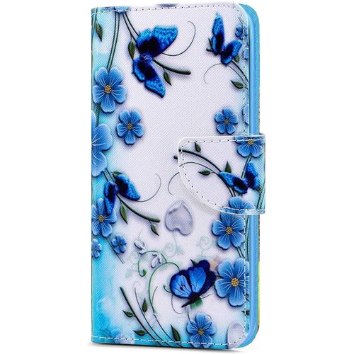 Coque Galaxy A51,Portefeuille Etui Housse Pour Samsung Galaxy A51 Coque Paillette Anime Paillon Fleur Pu Cuir Flip Wallet Etui Couverture Pour Samsung Galaxy A51,Hx Blue Butterfly Flower