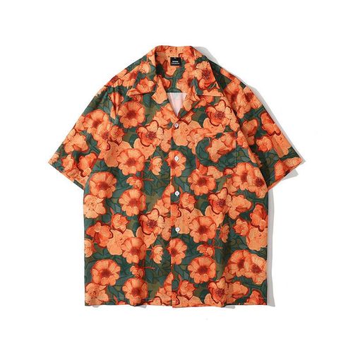 Japonais Rétro Fleur De Cajou Pleine Impression Chemise A Manches Courtes Hommes A La Mode Marque Lâche Hip-Hop Couple Veste Décontractée