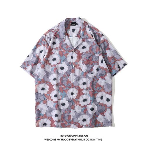 Japonais Rétro Fleur De Cajou Pleine Impression Chemise A Manches Courtes Hommes A La Mode Marque Lâche Hip-Hop Couple Veste Décontractée