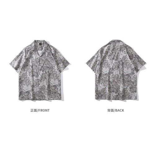 Japonais Rétro Fleur De Cajou Pleine Impression Chemise A Manches Courtes Hommes A La Mode Marque Lâche Hip-Hop Couple Veste Décontractée
