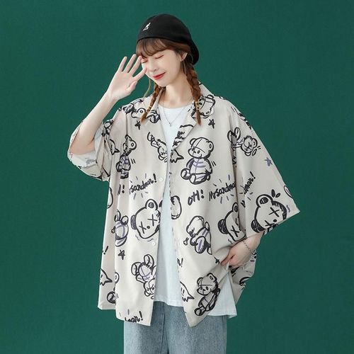 Japonais Rétro Fleur De Cajou Pleine Impression Chemise A Manches Courtes Hommes A La Mode Marque Lâche Hip-Hop Couple Veste Décontractée