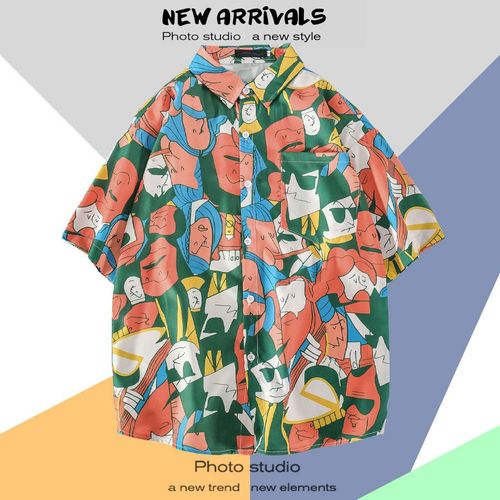 Chemise A Fleurs Hawaiennes Hommes Et Femmes Style Chic Rétro Tendance Décontracté Lâche Plage Voyage Chemise A Manches Courtes