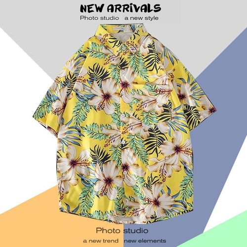 Chemise A Fleurs Hawaiennes Hommes Et Femmes Style Chic Rétro Tendance Décontracté Lâche Plage Voyage Chemise A Manches Courtes