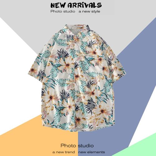 Chemise A Fleurs Hawaiennes Hommes Et Femmes Style Chic Rétro Tendance Décontracté Lâche Plage Voyage Chemise A Manches Courtes