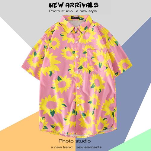 Chemise A Fleurs Hawaiennes Hommes Et Femmes Style Chic Rétro Tendance Décontracté Lâche Plage Voyage Chemise A Manches Courtes