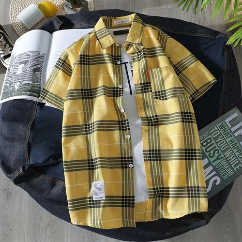 Coréen Rétro Feuilles Ananas Couple Floral Chemise A Manches Courtes Été All-Match Hommes Et Femmes Avec Le Meme Style Plage Bord De Mer Chemise