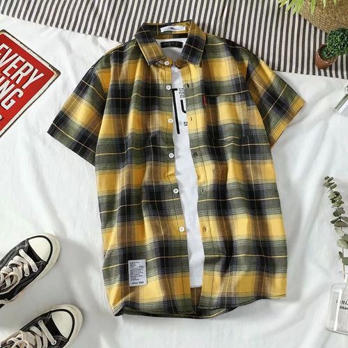Coréen Rétro Feuilles Ananas Couple Floral Chemise A Manches Courtes Été All-Match Hommes Et Femmes Avec Le Meme Style Plage Bord De Mer Chemise