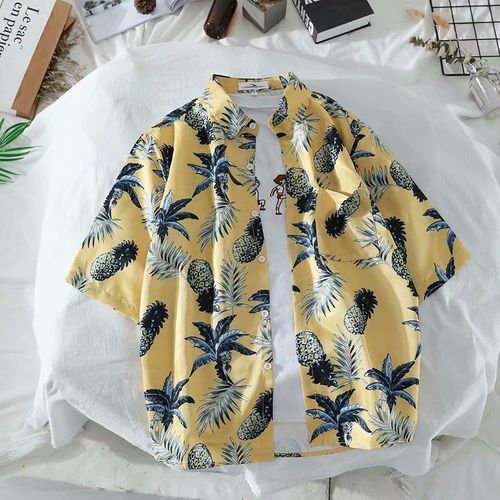 Coréen Rétro Hawaien Chemise A Manches Courtes Hommes Et Femmes Style Chic Lâche Couple Bord De Mer Plage Couleur Chemise Marée