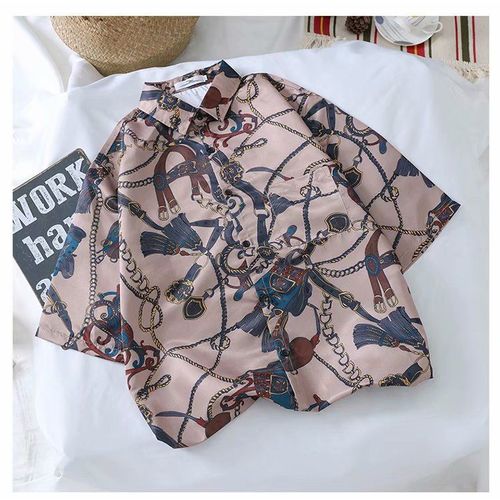 Coréen Rétro Hawaien Chemise A Manches Courtes Hommes Et Femmes Style Chic Lâche Couple Bord De Mer Plage Couleur Chemise Marée