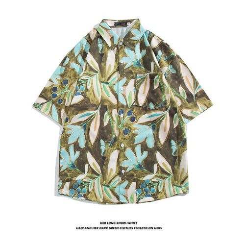 Peinture A L'huile Vintage Col Rétro Chemise Imprimée Complete Chemise A Manches Courtes Couple A La Mode Pour Hommes