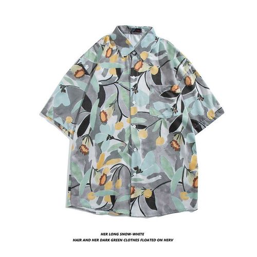Peinture A L'huile Vintage Col Rétro Chemise Imprimée Complete Chemise A Manches Courtes Couple A La Mode Pour Hommes