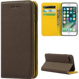 Copmob Coque Iphone 7 Plus/8 Plus,Flip Cuir Veritable Portefeuille Etui En Cuir,[4 Fentes][Fermeture Magnetique],Housse Etuis A Rabat Etui De Protection Pour Iphone 7 Plus/8 Plus - Marron