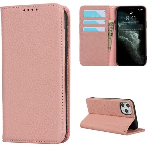 Copmob Coque Iphone 11 Pro Max,Etui Iphone 11 Pro Max,Flip Cuir Veritable Portefeuille Etui En Cuir,[4 Porte Carte][Magnetique],Housse Protection Etui Pour Iphone 11 Pro Max - Rose