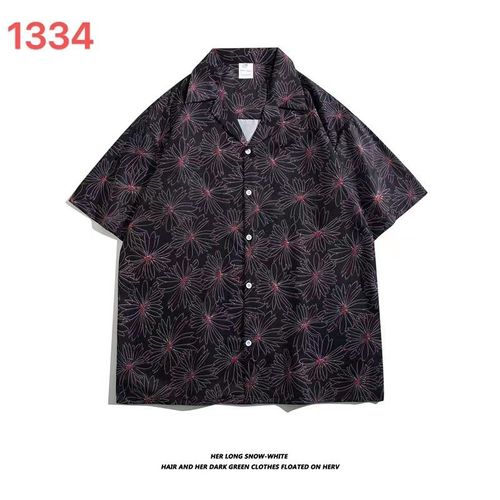 Haut De Gamme A La Mode Marque Hawaienne Fleur Chemise Hommes A Manches Courtes Section Mince Couple D'été Décontracté Imprimé All-Match Chemise Revers