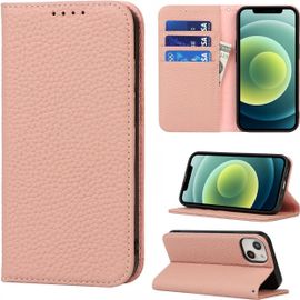 Copmob Coque Iphone 13 Mini,Flip Cuir Veritable Portefeuille Etui En Cuir,[4 Fentes][Fermeture Magnetique][Laniere],Clapet Housse Etuis A Rabat Pour Iphone 13 Mini - Rose