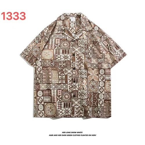 Haut De Gamme A La Mode Marque Hawaienne Fleur Chemise Hommes A Manches Courtes Section Mince Couple D'été Décontracté Imprimé All-Match Chemise Revers