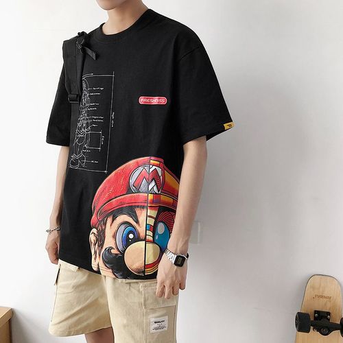 T-Shirt Imprimé D'été Super Mario Anime A Manches Courtes Hommes Gras Lâche Plus Gras Grande Taille Vetements Tendance T-Shirt
