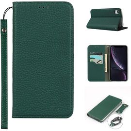 Copmob Iphone Xr Coque,Premium Cuir Veritable Flip Portefeuille Etui En Cuir,[3 Fentes][Fermeture Magnetique],Coque Housse Etui Pour Iphone Xr - Vert Fonce