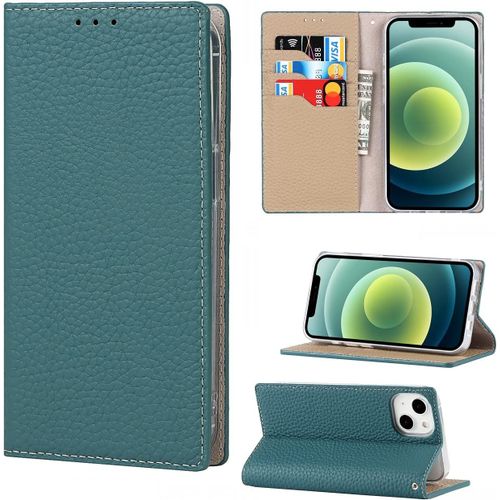 Copmob Coque Iphone 13 Mini Avec Cordon,Cuir Veritable Flip Portefeuille Etui En Cuir,[3 Porte Cartes][Magnetique][Rfid Blocker],Housse Case Protection Etui Pour Iphone 13 Mini - Bleu Ciel