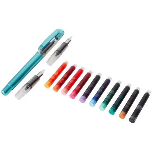 Set De Calligraphie - 1 Stylo Plume, 3 Plumes 1,3mm 2.5mm Et 2.9mm + 10 Cartouches Encre Couleur Différente