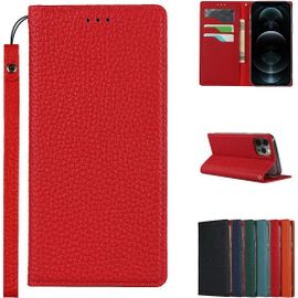 Copmob Iphone 12 Pro Max Coque,Premium Cuir Veritable Flip Portefeuille Etui En Cuir,[3 Fentes][Fermeture Magnetique][Rfid Blocker],Coque Housse Etui Pour Iphone 12 Pro Max - Rouge
