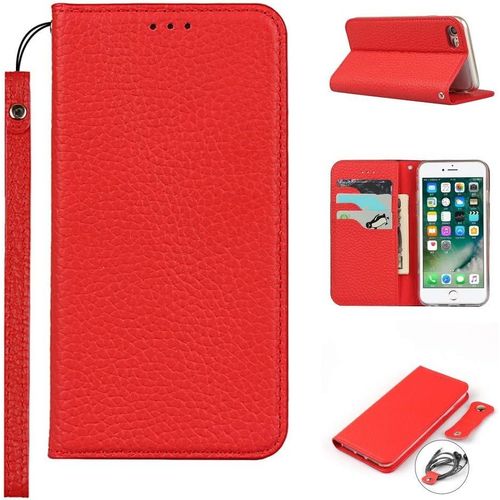 Copmob Iphone 7 Coque,Iphone 8 Coque,Premium Cuir Veritable Flip Portefeuille Etui En Cuir,[3 Fentes][Fermeture Magnetique],Coque Housse Etui Pour Iphone 7/8 - Rouge