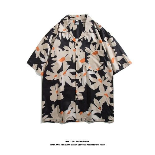 Hip-Hop Rétro Européen Et Américain Motif Imprimé Complet Chemise A Manches Courtes Hommes Et Femmes Marée Marque Rue Couple Lâche Chemise Florale Décontractée