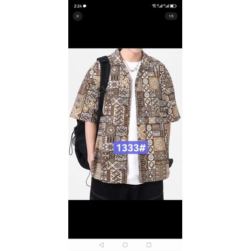 Hip-Hop Rétro Européen Et Américain Motif Imprimé Complet Chemise A Manches Courtes Hommes Et Femmes Marée Marque Rue Couple Lâche Chemise Florale Décontractée