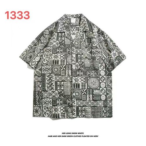 Hip-Hop Rétro Européen Et Américain Motif Imprimé Complet Chemise A Manches Courtes Hommes Et Femmes Marée Marque Rue Couple Lâche Chemise Florale Décontractée