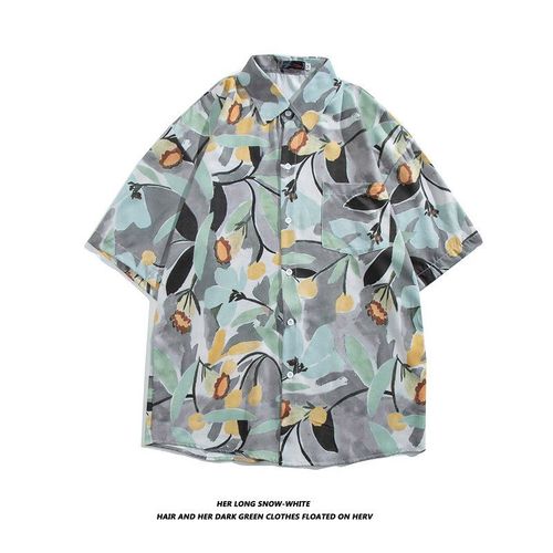 Chemise A Fleurs Hawaiennes Hommes Rétro Style Décontracté Lâche Style Vacances A La Plage Couple Chemise A Manches Courtes Marée En Gros