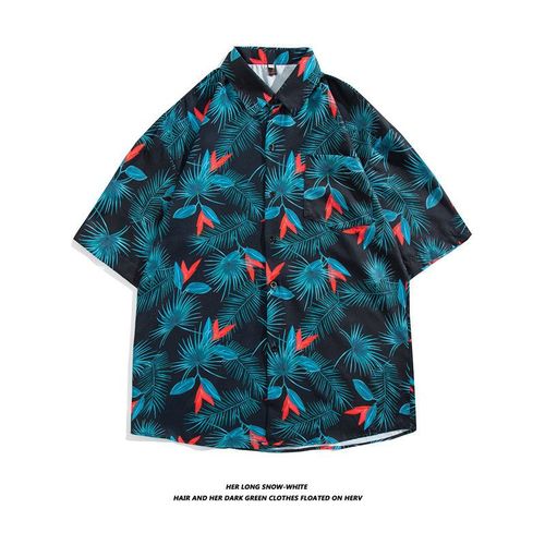 Chemise A Fleurs Hawaiennes Hommes Rétro Style Décontracté Lâche Style Vacances A La Plage Couple Chemise A Manches Courtes Marée En Gros
