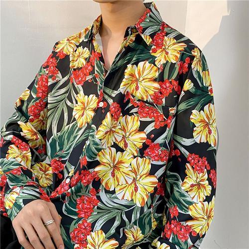 Chemise A Fleurs Pour Garçons D'automne Et D'été Décontractée Chemise A Manches Longues Style Coréen A La Mode Style Manteau Mince Rétro Japonais