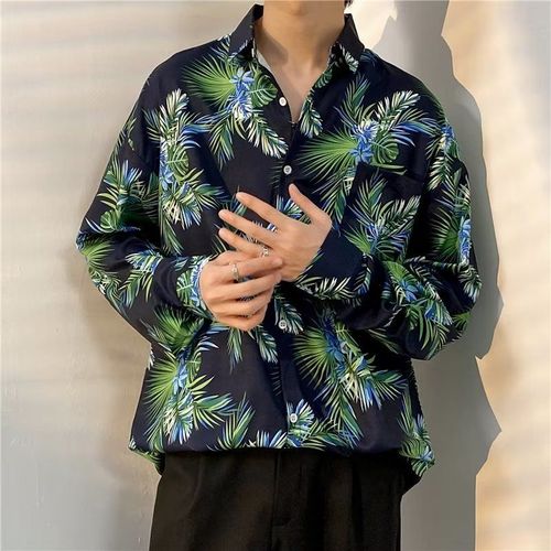 Chemise A Fleurs Pour Garçons D'automne Et D'été Décontractée Chemise A Manches Longues Style Coréen A La Mode Style Manteau Mince Rétro Japonais