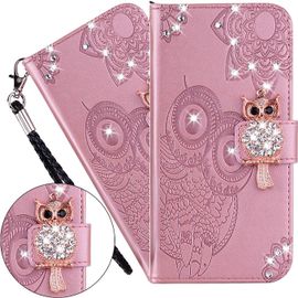 Coque Iphone 8 Plus / 7 Plus,Portefeuille Etui Housse Pour Iphone 8 Plus Coque Gaufrage Paillette Diamant Hibou Pu Cuir Flip Wallet Coquille Couverture Pour Iphone 8 Plus,Yk Owl Rose