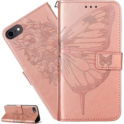Coque Iphone 8 Plus/Iphone 7 Plus,Portefeuille Etui Housse Pour Iphone 8 Plus Coque Gaufrage Fleur Papillon Pu Cuir Flip Wallet Etui Coquille Couverture Pour Galaxy A02,Yb Die Rose