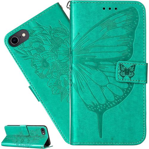 Coque Iphone 8 Plus/Iphone 7 Plus,Portefeuille Etui Housse Pour Iphone 8 Plus Coque Gaufrage Fleur Papillon Pu Cuir Flip Wallet Etui Coquille Couverture Pour Iphone 8 Plus,Yb Die Green