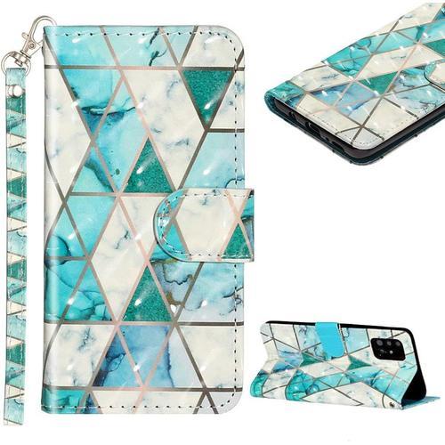 Clapet Coque Etui Pour Samsung Galaxy A51,Coloré 3d Effet Motif Magnétique Pochette Portefeuille Pu Cuir Coque De Protection Stand Fermeture Porte Carte Etui Housse,Bleu Marbre