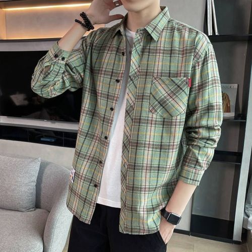 Automne Nouveau Plaid A Manches Longues Chemise Hommes Style Lâche Décontracté Mince Et Épais En Option Chemise Hommes Tout Match Manteau Hommes