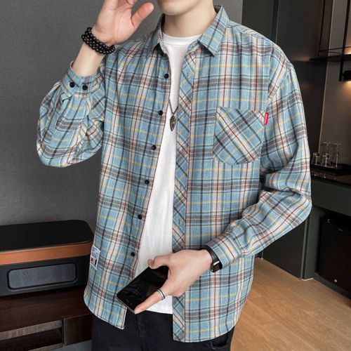 Automne Nouveau Plaid A Manches Longues Chemise Hommes Style Lâche Décontracté Mince Et Épais En Option Chemise Hommes Tout Match Manteau Hommes